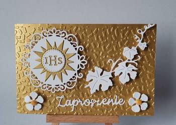 Zaproszenia Komunia Uniwersalne Hostia Słoneczko – C6 – Złoty