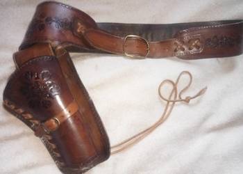 Pas cowboy pas cowboyski skórzany z olstro na rewolwer skóra stary solidny