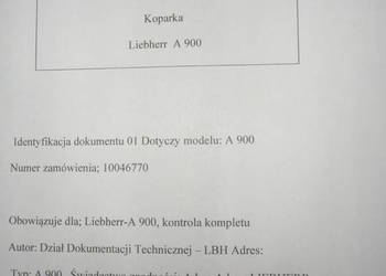 dtr instrukcja obsługi koparka liebherr A 900  i inne