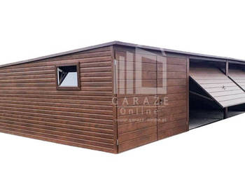 GARAŻ BLASZANY 12m x 5m poziom - spad tył 4x Brama - ciemny orzech ID97 12x