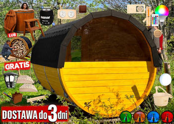 SAUNA Ogrodowa 200cm + OKNO 50% + GRATIS BECZKA 500L lub Wiata + Akcesoria