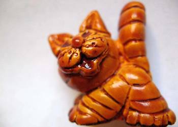 KOT - artystyczna figurka z ceramiki - 3,5 x 4 x 2 cm Rzadki okaz