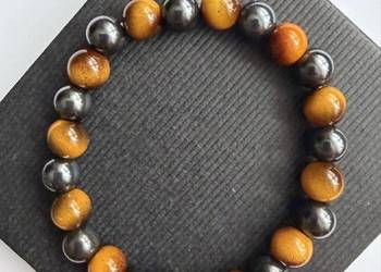 Bransoletka męska  z hematytu i ceramiki na prezent