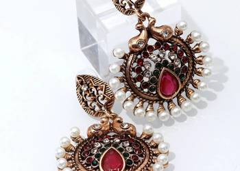 Duże kolczyki orientalne cyrkonie perełki czerwone oczko orient Arabia