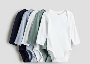 Body H&M 5 pack 56 bawełna długi rękaw białe granatowe zielone