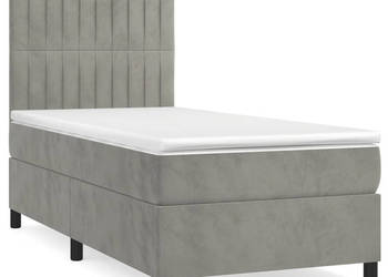 Łóżko kontynentalne z materacem jasnoszare aksamit 90x200 cm WM-3143121