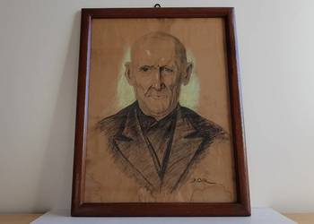 Stary obraz portret, pastel/kredka sygnowany Józef Wilk 1881-1957