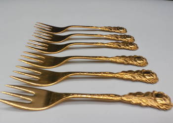 Komplet sześciu pozłacanych widelczyków deserowych z różą BMF