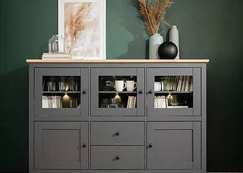 BRW Hesen witryna 186 cm grafit / dąb artisan + LED | Black Red White