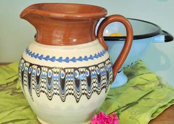 gliniany dzban, dzbanek, dzbanek ludowy, niebieski dzbanek