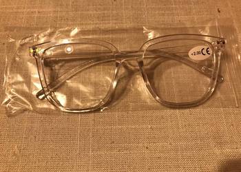 Okulary do czytania +2,00 w przezroczystej oprawie, nowe