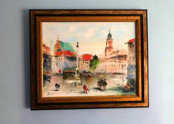 Olej na płótnie malowany szpachlą " Plac Zamkowy W-w " 40x50