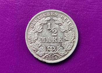 Moneta PRUSY ½ MARKI 1914 A - Srebro - Rzadkość / Piękna !