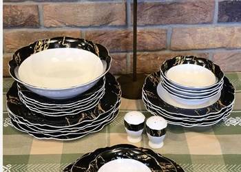 Promocja 229 zł Talerze 28 elementów czarno białe