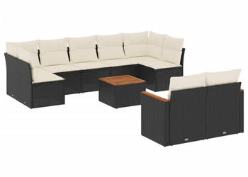 10-cz. zestaw wypoczynkowy do ogrodu poduszki czarny rattan PE WM-3226294