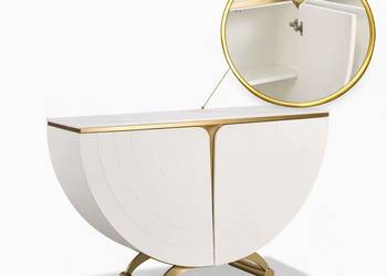 Biała konsola glamour półokrągła Vellora 140x35x86