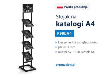 Czarny stojak na foldery i katalogi A4 z pojemnymi kieszeniami plexi