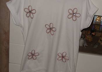 Bawełniana biała bluzka w kwiaty -kryształki r. M/L