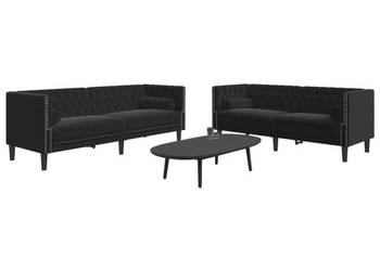 2-cz. wypoczynek Chesterfield z wałkami czarny aksamit WM-3209296