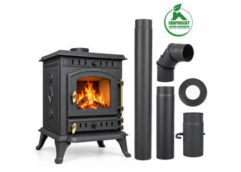 Piec kominek żeliwny ATENA piecyk koza 9KW DO SALONU + ZETAW RUR FI 130