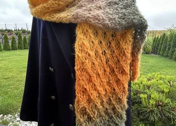 Szal jesienny w kolorze pomarańczowy, zielonym, handmade