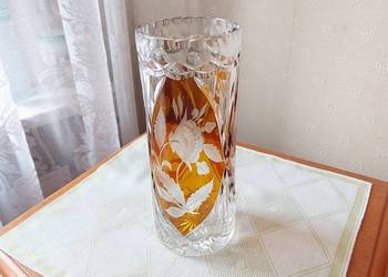 Kryształowy wazon barwiony bursztynowo Huta Julia 1970 rok