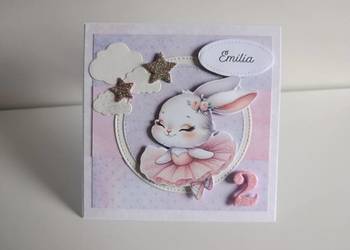 Personalizowana kartka na urodziny królik baletnica ręcznie robiona Personalizowana kartka na urodziny królik baletnica ręcznie robiona