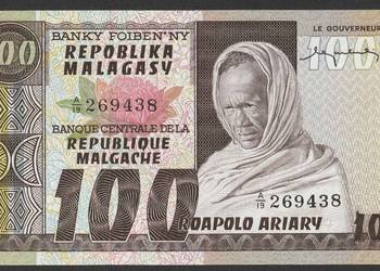MADAGASKAR 100 FRANKÓW 1974 - STAN BANKOWY UNC