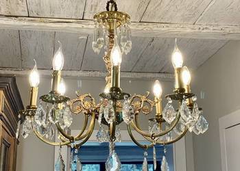Duży Francuski kryształowy Żyrandol nr. 39 mosiądz Antyk Lampa