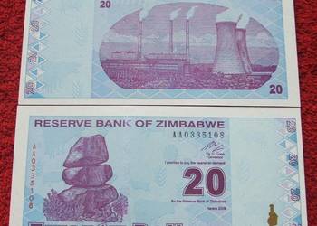 ZIMBABWE 20 DOLARÓW Fiolet 2006 Kolekcjonerski Banknot UNC