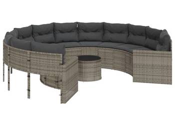 vidaXL Sofa ogrodowa, stolik i poduszki, okrągła,(SKU:3318536)