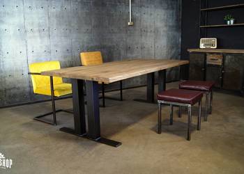 Stół loftowy industrialny ze stali i drewna Twin Towers LOFT