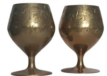 Para mosiężnych pucharków kielichów retro | grawer | vintage