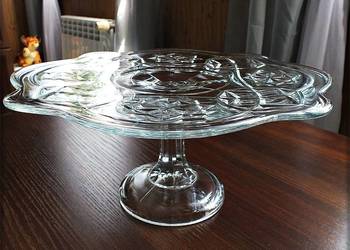 Stara Duża Patera 31cm na Tort - Huta Szkła Hortensja z lat 30-tych PRL