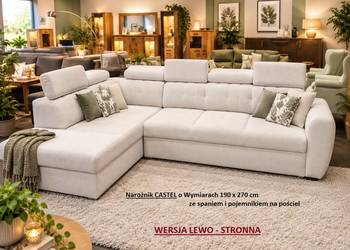 Nowy Narożnik CASTEL  190 x 270 cm w Tkaninie / ze Spaniem / OUTLET Olesno