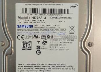 Dysk Twardy HDD SAMSUNG HD753LJ 750 GB
