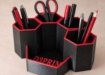 Geometryczny organizer na biurko --średni – czarno-czerwony, wielokomorowy