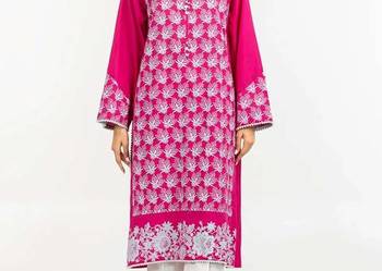 Nowa tunika indyjska różowa S 36 M 38 biały wzór floral bawełna kameez kurt