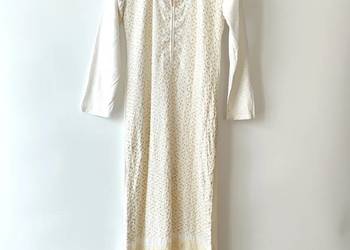 Długa tunika indyjska S 36 biała bawełna boho hippie etno kameez kurta haft
