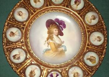 Talerz ozdobny przedwojenny, porcelana Wiedeń Slama&Co XIX wiek, antyk