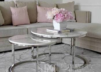 Stolik kawowy nowoczesny srebrny z białym blatem Stolik kawowy nowoczesny srebrny z białym blatem