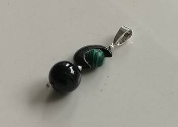 Zawieszka amulet onyks malachit srebro