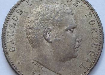 Portugalia 1000 reis 1899 - król Carlos I - SREBRO - stan 2
