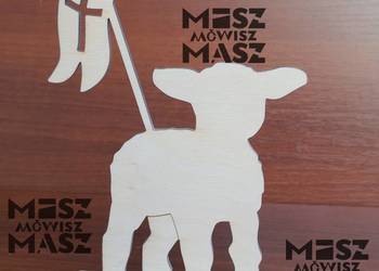 Baranek wielkanocny 17cm z chorągiewką decoupage sklejka #MiszMówiszMasz