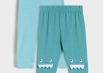 Legginsy niemowlęce Sinsay 74 dwupak potworki bawełna żeberka zielone niebi