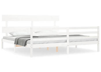 Rama łóżka z wezgłowiem biała lite drewno 200x200 cm WM-3195112