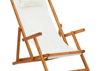 vidaXL Składany leżak, lite drewno eukaliptusa i kremowa tkanina(SKU:310311