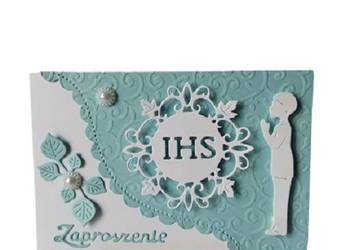 Zaproszenia Komunia Chłopiec Ihs Z Koronką – C6 – Błękit – Biel