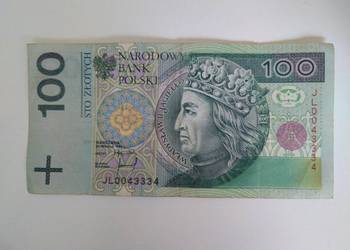 Unikatowy banknot 100zł o numerze JL0043334