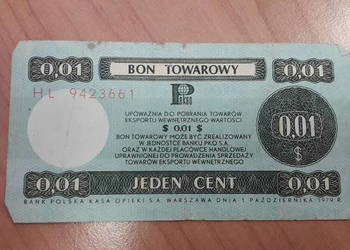 BANKNOT BON towarowy 1 cent 1979r Dla kolekcjonerów